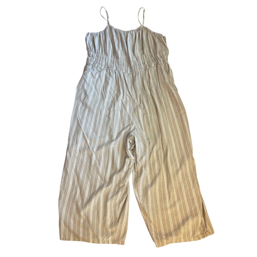 Old Navy Women's 3X Linen Blend Striped Smocked Jumpsuit Wide Leg Sleeveless